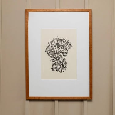 Original drawing by Paul Wilhelm Jacobs 2019 - Abstract motif in wooden frame - Vintage artwork, charcoal on paper, gift idea art 