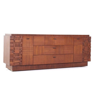 Lane Brutalist Mid Century Walnut Lowboy Dresser - mcm 