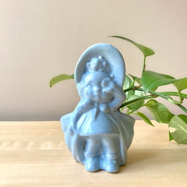 Haeger pottery baby blue crying girl Bo Peep planter REPAIRED - pastel nursery decor - baby shower gift gender reveal 