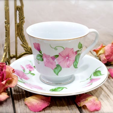VINTAGE: Teleflora Pink Morning Glory Teacup & Saucer Set - Replacement, Collecting, Display, Entertaining - SKU 26-D-00032564 