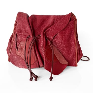 1980s Red Leather and Suede Crossbody Bag