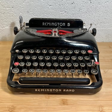 Glossy Black 1937 Remington Model 5 Streamline Typewriter w Case, New Ribbon,  Owner's Manual 