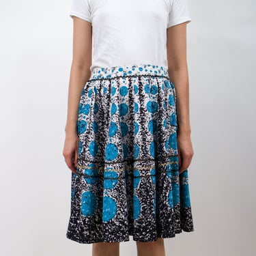 1950s Blue and Black Circle Print Circle Skirt