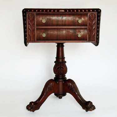 Antique Table Empire Pedestal Clawfoot Style For Hallway End Table Sewing Stand With Foldout Sides 