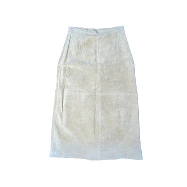 Vintage Brandon Thomas Light Brown Suede Midi Skirt, Size 14 P 