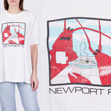 90s Newport Rhode Island Lobster Chef Tourist Tee - Unisex XL | Vintage Funny Graphic Animal T Shirt 