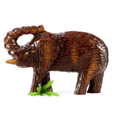 VINTAGE: Large Hand Carved Wood Elephant - Good Luck Sculpture - SKU 25-D1-00011501 