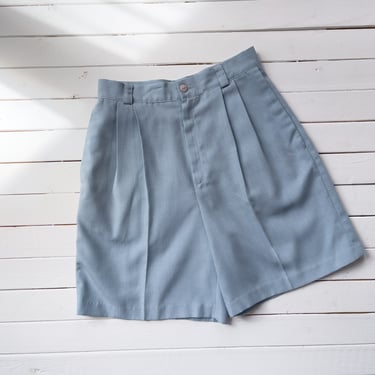 high waisted shorts | 80s 90s vintage pastel sky blue linen style pleated shorts 