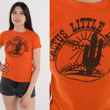 Cactus Little League Shirt 80s Baseball T-Shirt Tuscon Arizona Graphic Tee Retro Sports TShirt Single Stitch Bright Orange Vintage 1980s XS 