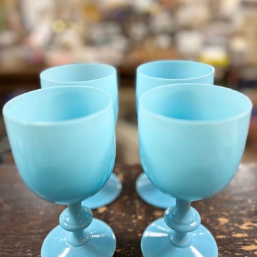 French Portieux Blue Opaline Wine Glasses