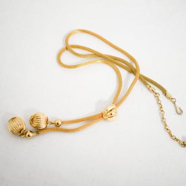1960s/70s Coro Gold Mesh Tube Lariat Necklace with Dangles 
