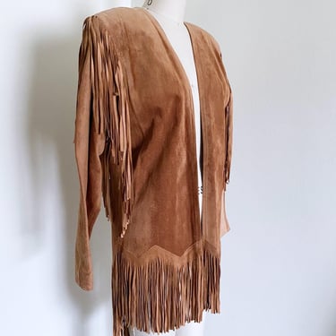 Vintage 90's Brown Suede Fringe Jacket, Statement Piece, 