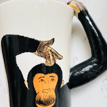 PIER 1 Imports Hand-Painted Monkey with 3D Brown Arm Handle Coffee Mug by LeChalet