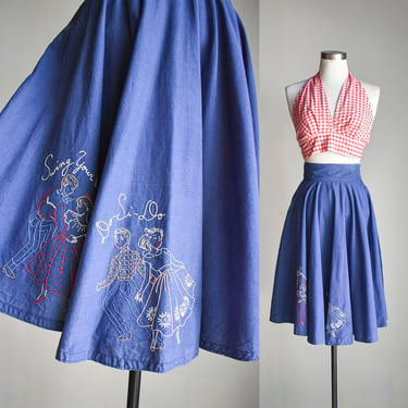 1950s Circle Skirt with Embroidered Square Dancers 