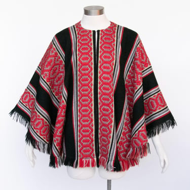 1970s Cape Woven Fringe Poncho Wool 