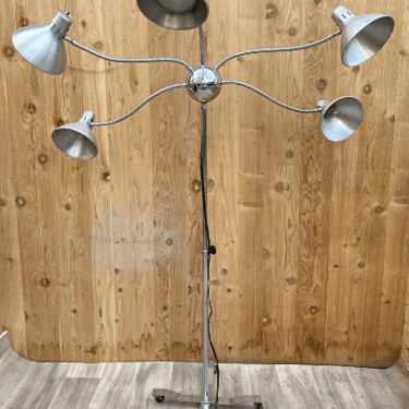 Mid Century Modern Silver 5 Adjustable Heads Floor Lamp on Casters