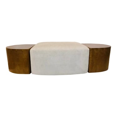 Baker Organic Modern Beige and Walnut Finished Three Piece Cocktail Ottoman Prototype
