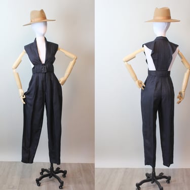1980s RHONDA HARNESS jumpsuit linen belted small | new spring 