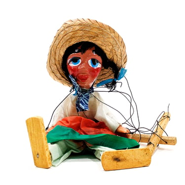 VINTAGE: 1970's - Mexican Marionette Gril Doll  - Handmade Marionette Puppet - Mexican Folk Art - SKU 26-C2-00015756 