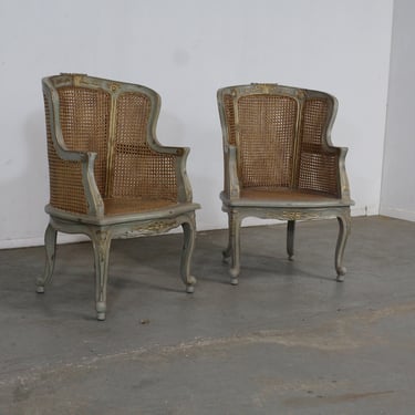 Pair of Country French Caned Arm Chairs 