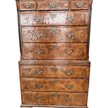 George II Walnut Burl Tall Boy or Chest on Chest