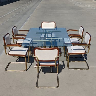 Vintage Mid Century Dining Set | Cesca Arm Chairs | Brass Plated | MCM | Art Deco | Hollywood Regency | Marcel Breuer | Unique | Retro 