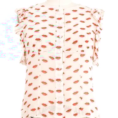 2012 Prada Lip Print Chiffon Top