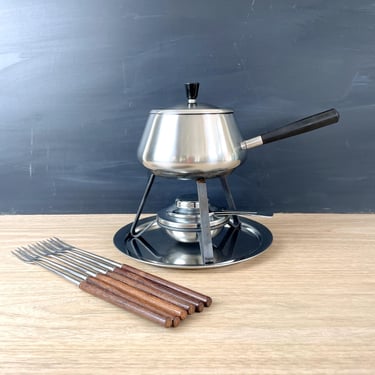 Spring Swiss stainless steel fondue set -  1970s vintage 