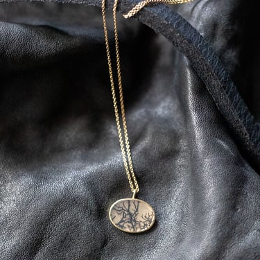 Gold Vermeil Oblong Oval Coral Pendant Necklace