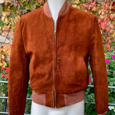 1950's-60's Suede Bomber Jacket - Cool Curry Colored Suede - Well Worn - Men's Size Medium 