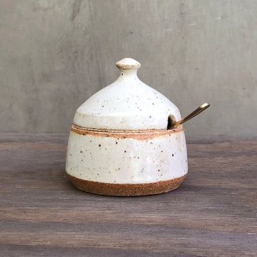 Ceramic Salt Cellar with Lid & Spoon opening- Glossy Speckled 