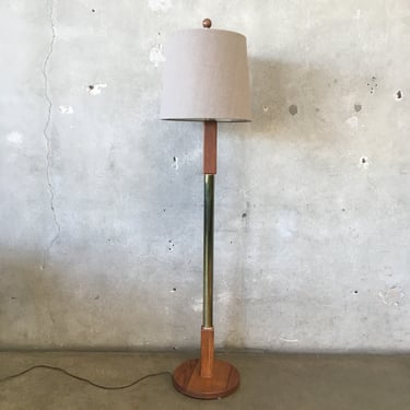 Post Modern Oak &amp; Brass Tone Floor Lamp