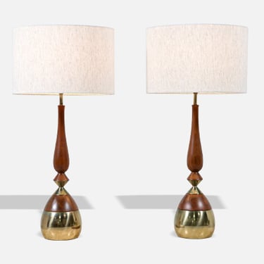 Tony Paul Sculpted Walnut & Brass Table Lamps for Westwood Industries 