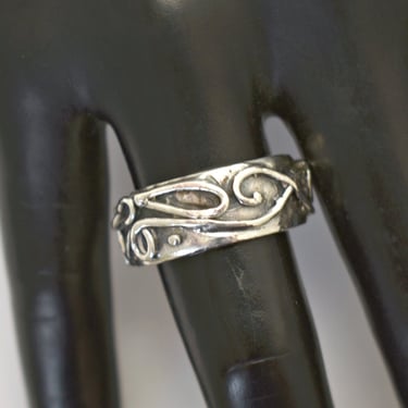 Avant Garde 70's raised sterling vines size 7.75 band, heavy free form 925 silver edgy hippie ring 