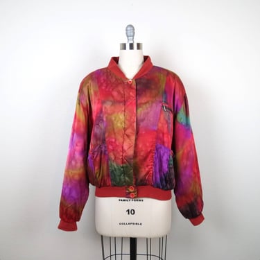 Vintage 1980s 1990s silk washable bomber jacket quilted rainbow oversized 