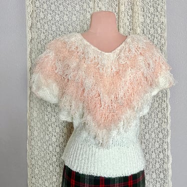 Fluffy Fringe Sweater Pull-Over, Knit Top,  Size M, Vintage 80s 90s 