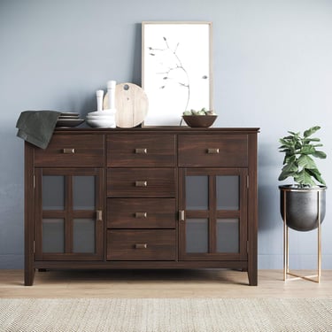 Artisan Solid Wood & Pine Sideboard Buffet Credenza in Dark Chestnut Brown FFW258-686