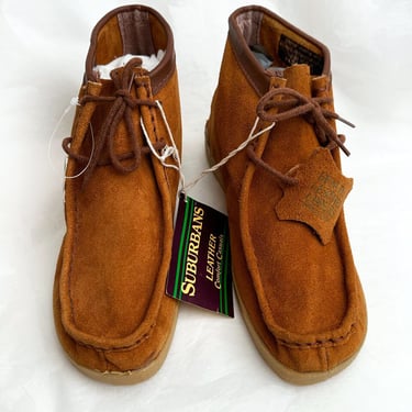 SUBURBAN'S Ankle Boots 9.5 Mens Brown Suede Leather, VINTAGE New Old Stock With Tags, Wallabee Chukka Shoes 