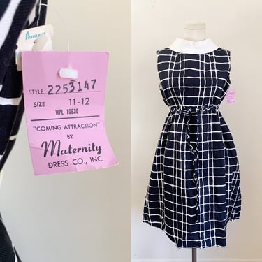 Vintage deadstock 1960s Black & White Maternity Dress / S 