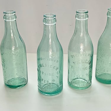 4 Vintage Aqua Green Glass Soda Bottles - Embossed American Bottling Co. Dover NJ, 7oz Antique Collectibles 