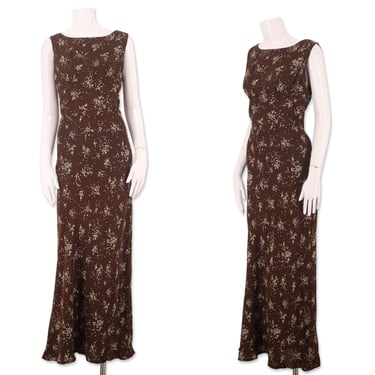 90s MOSCHINO maxi dress 10, vintage 1990s Cheap and Chic bias cut print dress, floral print rayon gown, 90s designer 44 