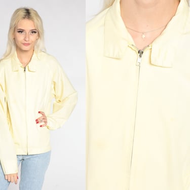 Yellow Windbreaker 80s Zip Up Jacket Retro Pastel Plain Simple Basic Solid Warmup Spring Jacket Basic Minimalist Vintage 1980s Medium Large 