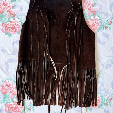 70's Leather Fringe Lace Up Vest