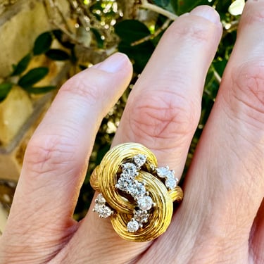 Vintage Modernist 18K Gold Diamond Knot Cocktail Ring Maybe Kurt Wayne? 11.3g 