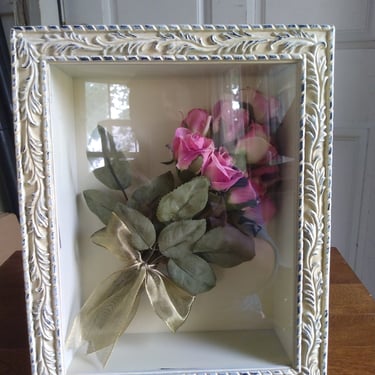 SHABBY CHIC Pink Floral Shadow Box, Victorian Decor, Home Decor 