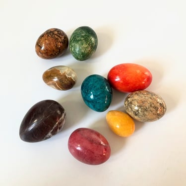 Set of 9 Colorful Vintage Alabaster Stone Eggs 