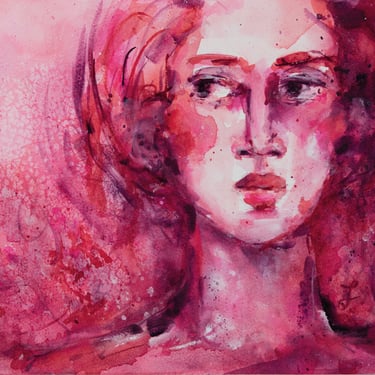 Expressive Female Portrait Painting - Watercolor Goddess Antheia Portrait - Colorful Art - Art Gifts - 9x12 - Ready to Frame Original Art 