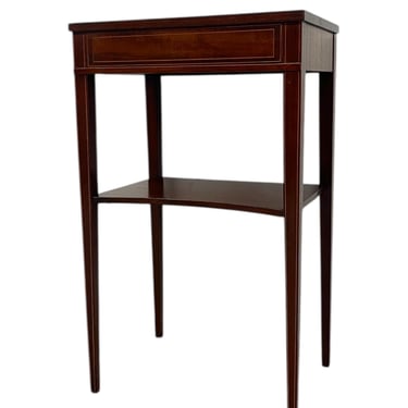 Free shipping within continental US - Vintage Inlaid Side Table with Lower Shelf and Tapered Legs 