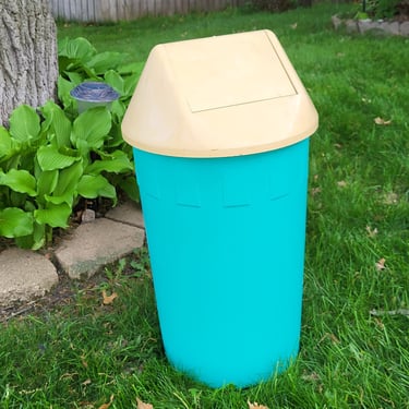 Vintage Turquoise and White Shamrock Neatway Trash Can 