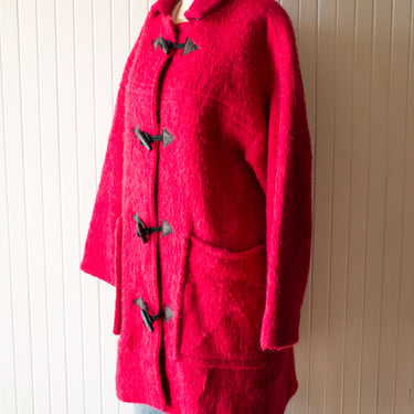 Vintage 1970s Hot Pink Icelandic Wool Toggle Coat Medium